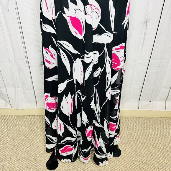 52seven Black Floral Maxi Halter Dress Sz 14 Keyhole Back Sleeveless Stretch - Picture 5 of 12